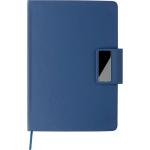 A5-set van synthetisch leer met pen en gelinieerde vellen kleur blauw eerste weergave