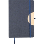 A5 gelijnd notitieboek van RPET en bamboe met telefoonstandaard kleur blauw eerste weergave