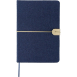 A5 gelijnd notitieboek van vilt met kunstleren sluiting kleur blauw eerste weergave
