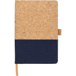 A5 gelijnd notitieboek van kurk en katoen met pennenlus kleur blauw eerste weergave