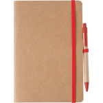 A5-notitieboek van gerecycled karton met pen en blanco vellen kleur rood eerste weergave