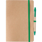 A5-notitieboek van gerecycled karton met pen en blanco vellen kleur groen eerste weergave