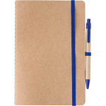 A5-notitieboek van gerecycled karton met pen en blanco vellen kleur ultramarijn blauw eerste weergave