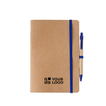A5-notitieboek van gerecycled karton met pen en blanco vellen kleur ultramarijn blauw met jouw bedrukking