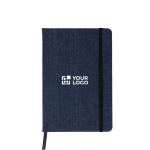 A5 gelijnd notitieboek van denimstof met casual afwerking kleur blauw met jouw bedrukking