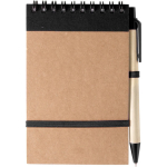 Notitieboek van gerecycled karton met pen en elastische sluiting kleur zwart eerste weergave