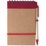 Notitieboek van gerecycled karton met pen en elastische sluiting kleur rood eerste weergave