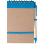Notitieboek van gerecycled karton met pen en elastische sluiting kleur lichtblauw eerste weergave