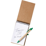 Notitieboek van gerecycled karton met pen en elastische sluiting tweede weergave