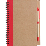 Notitieblok A5 van gerecycled karton met pen, gelinieerde vellen kleur rood eerste weergave