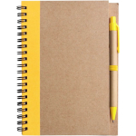 Notitieblok A5 van gerecycled karton met pen, gelinieerde vellen kleur geel eerste weergave