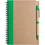 Notitieblok A5 van gerecycled karton met pen, gelinieerde vellen kleur groen eerste weergave