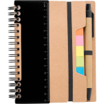 Notitieboek van gerecycled gelijnd papier met plaknotities en pen kleur zwart eerste weergave
