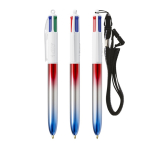 Plastic balpen met metallic look en 4-kleuren inkt Flags BIC® kleur blauw