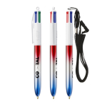Plastic balpen met metallic look en 4-kleuren inkt Flags BIC® kleur blauw