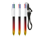 Plastic balpen met metallic look en 4-kleuren inkt Flags BIC® kleur rood