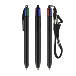Plastic pen met lanyard om op te hangen en 4-kleureninkt BIC® kleur zwart