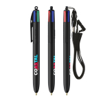 Plastic pen met lanyard om op te hangen en 4-kleureninkt BIC® kleur zwart