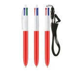 Plastic pen met lanyard om op te hangen en 4-kleureninkt BIC® kleur rood