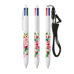 Plastic pen met lanyard om op te hangen en 4-kleureninkt BIC® kleur wit