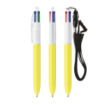 Plastic pen met lanyard om op te hangen en 4-kleureninkt BIC® kleur geel