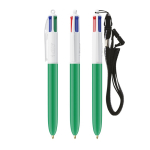 Plastic pen met lanyard om op te hangen en 4-kleureninkt BIC® kleur groen