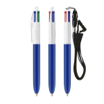Plastic pen met lanyard om op te hangen en 4-kleureninkt BIC® kleur marineblauw
