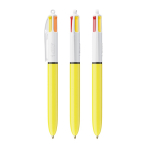 Plastic pen met gele behuizing en 4 kleuren inkt Sun BIC® kleur geel