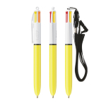 Plastic pen met lanyard om op te hangen en inkt in 4 kleuren Sun BIC® kleur geel