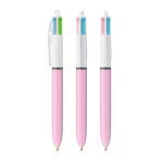 Plastic BIC®-pen met vier trendy inktkleuren kleur rose paztel