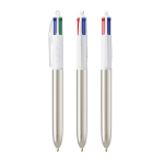 Kunststof balpen met metallic afwerking en 4 kleuren inkt BIC® kleur zilver