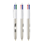 Kunststof balpen met metallic afwerking en 4 kleuren inkt BIC® kleur zilver
