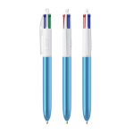 Kunststof balpen met metallic afwerking en 4 kleuren inkt BIC® kleur cyaan blauw