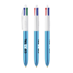 Kunststof balpen met metallic afwerking en 4 kleuren inkt BIC® kleur cyaan blauw