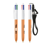 Plastic pen met metallic afwerking en 4 kleuren inkt Shine BIC® kleur oranje