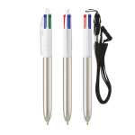 Plastic pen met metallic afwerking en 4 kleuren inkt Shine BIC® kleur zilver