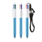 Plastic pen met metallic afwerking en 4 kleuren inkt Shine BIC® kleur cyaan blauw