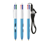 Plastic pen met metallic afwerking en 4 kleuren inkt Shine BIC® kleur cyaan blauw