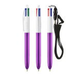 Plastic pen met metallic afwerking en 4 kleuren inkt Shine BIC® kleur paars