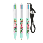 Plastic BIC®-pen met draaglint en inkt in 4 kleuren kleur wit