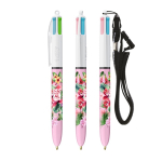 Plastic BIC®-pen met draaglint en inkt in 4 kleuren kleur wit
