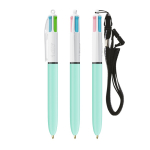 Plastic BIC®-pen met draaglint en inkt in 4 kleuren kleur aquamarijn