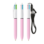Plastic BIC®-pen met draaglint en inkt in 4 kleuren kleur rose paztel