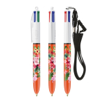 Kunststof pen met lanyard en fijne 4-kleuren schrijfpunten BIC® kleur oranje