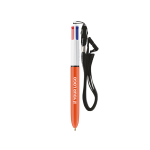 Kunststof pen met lanyard en fijne 4-kleuren schrijfpunten BIC® met afdrukgebied