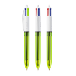 Plastic balpen met fijne markeerstift en 4 kleuren Fluo BIC® kleur doorzichtig limoen groen