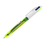 Plastic balpen met fijne markeerstift en 4 kleuren Fluo BIC® kleur doorzichtig limoen groen