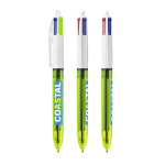 Plastic balpen met fijne markeerstift en 4 kleuren Fluo BIC® kleur doorzichtig limoen groen