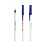 Gerecyclede kunststof pen met dop en blauwe inkt Round Stic® BIC® kleur marineblauw