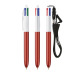 Plastic pen met draagkoord en 4-kleureninkt BIC® kleur rood